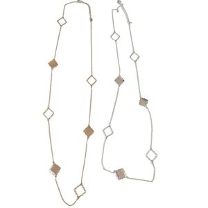 Gold & Silver Geometric Station Necklace Set | Long Layering Chains